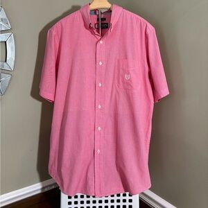Chaps  men’s easy care size large red/white short‎ sleeve button collared shirt